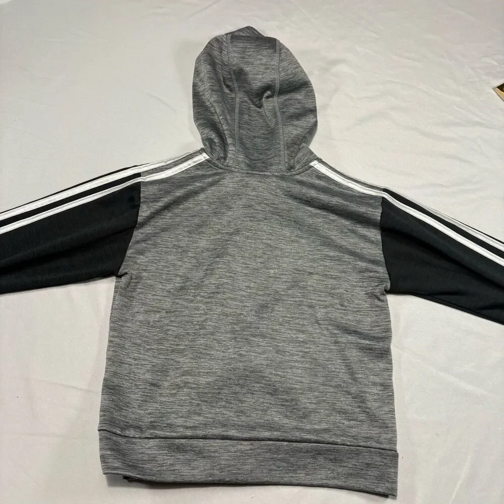 Adidas Boys Size 6 Hooded Full Zip Jacket Charcoal Heather Gray Black Hoodie